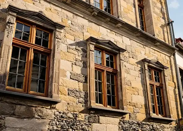 Façade en pierre aux fenêtres en bois